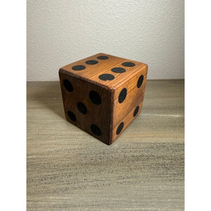 large decorative wooden die 3.5 x 3.5 rustic industrial farmhouse eclectic MCM